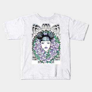 Purple Gothic Beauty In Roses Chruch Windows Kids T-Shirt